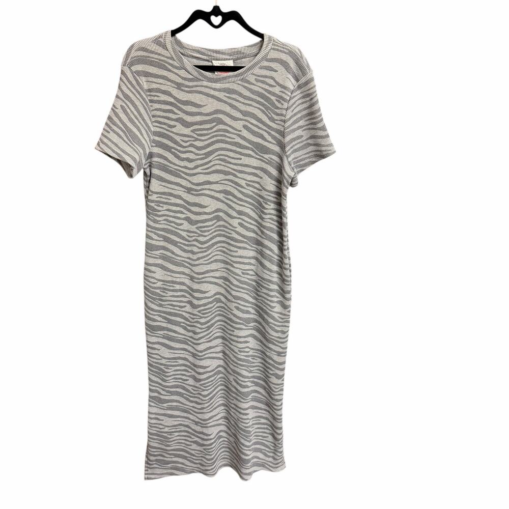 Anthropologie Daily Practice Gray Zebra Print Waffle Knit Maxi Dress Size Large